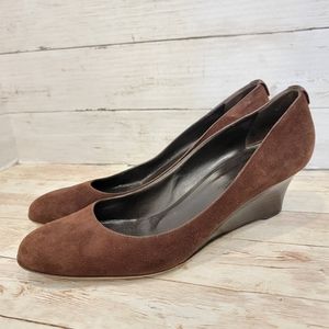 Gucci brown suede wedge pumps